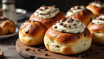 Aromatic Italian sweet buns with ricotta and chocolate, aromatic, sweet buns
