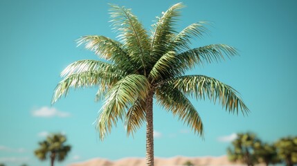 Single Palm Tree in a Sunny Desert Landscape
