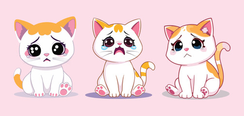 sad cute kitten sitting cartoon Vector Icon Illustration
