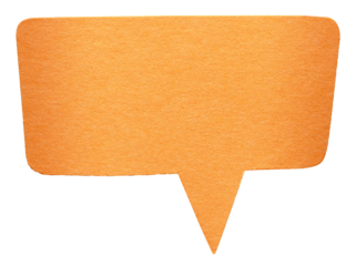 Orange blank cut out cardboard paper speech bubble with round rounded corners rough edges, copy space for text on transparent png background design element