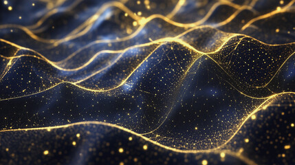 Abstract digital background electromagnetic wave background Innovation digital wave, information technology background and green luxury background with golden line decoration and curve light effect