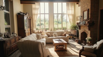 French country interior design of modern living room.