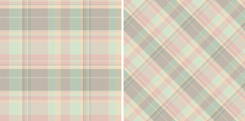 Vector background pattern of check seamless plaid with a texture fabric textile tartan. Set in cream colors of symmetry tissue designs.