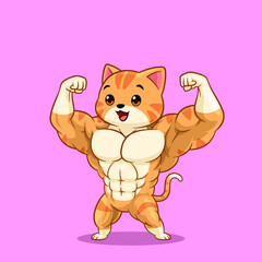 Strong Cartoon Cat Flexing Muscles - Cute and Powerful Mascot Design