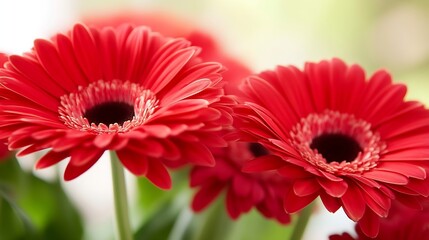 Vibrant Red Gerbera Daisy Flowers with Petal Detail and Green Foliage in Bloom : Generative AI