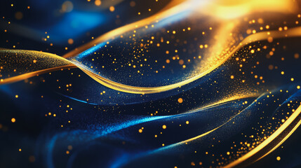 Abstract digital background electromagnetic wave background Innovation digital wave, information technology background and green luxury background with golden line decoration and curve light effect