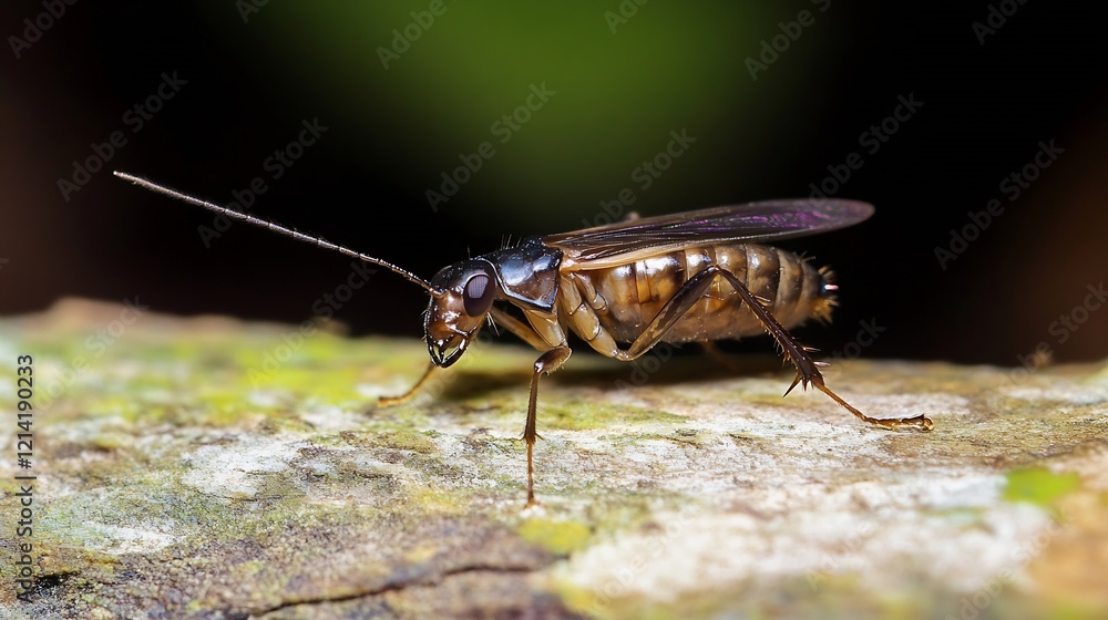 Poster Blattodea Insect on MossCovered Tree in a Detailed Macro Shot : Generative AI