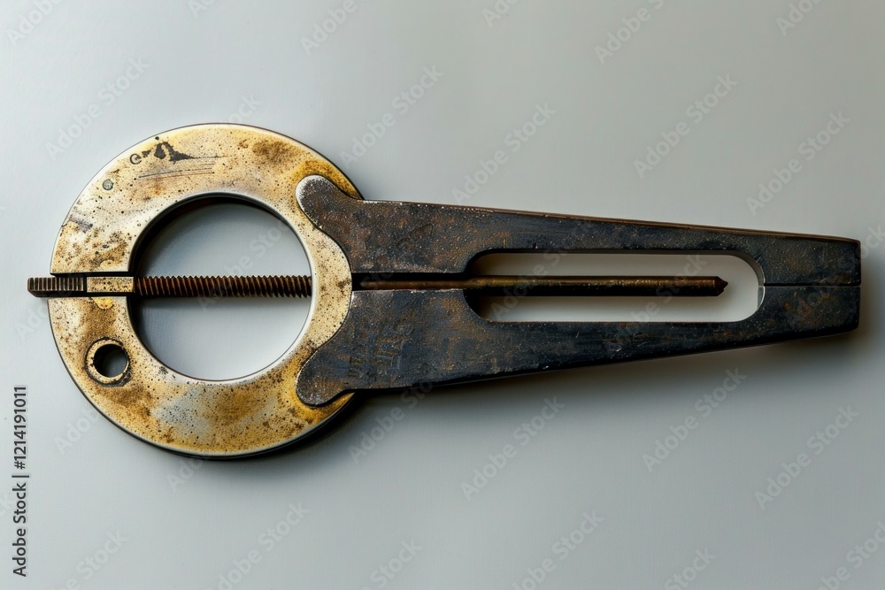 Poster old and rusty inside micrometer lying on a white background