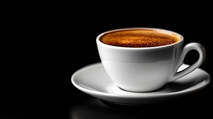 Fototapeta premium Fine White Coffee Cup with Saucer on Black Background in Minimalist Style : Generative AI