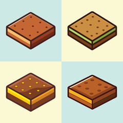 cartoon brownie vector illustration in colorful grid - a vibrant illustration of four brownie, perfect for logos, icons and, food themed designs