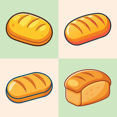 cartoon bread loaf vector illustration in colorful grid - a vibrant illustration of four bread loaf, perfect for logos, icons and, food themed designs