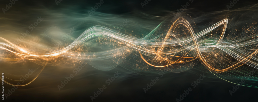 Poster streaks of green and silver light create a mesmerizing display in a dark setting
