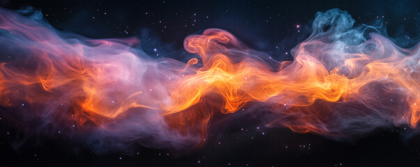 Streaks of orange and pink light swirling through deep space at dusk