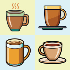 cartoon cup of coffee vector illustration in colorful grid - a vibrant illustration of four cup of coffee, perfect for logos, icons and, food themed designs