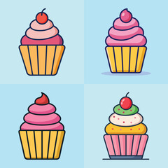 cartoon cupcake vector illustration in colorful grid - a vibrant illustration of four cupcake, perfect for logos, icons and, food themed designs