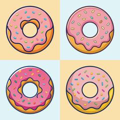 cartoon donut vector illustration in colorful grid - a vibrant illustration of four donut, perfect for logos, icons and, food themed designs