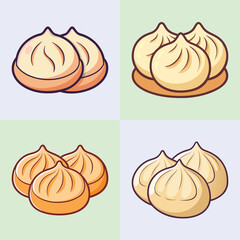 cartoon dumplings vector illustration in colorful grid - a vibrant illustration of four dumplings, perfect for logos, icons and, food themed designs