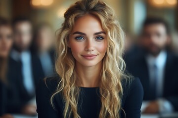 Fototapeta premium Confident blonde woman in business setting.