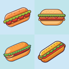 cartoon meatball sub vector illustration in colorful grid - a vibrant illustration of four meatball sub, perfect for logos, icons and, food themed designs