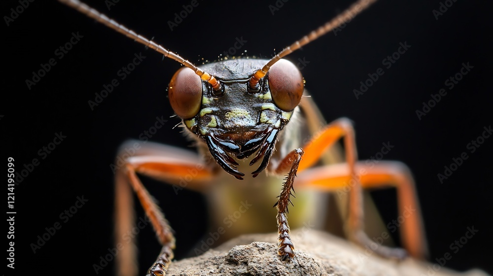 Poster Macro Shot of an Insect with Intricate Features on a Natural Perch : Generative AI