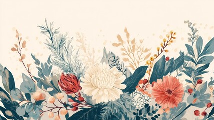 Floral border design, autumn colors, cream background, wedding invitation