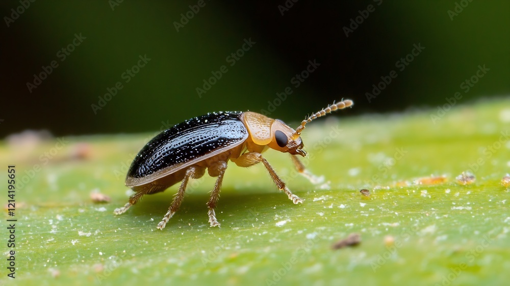 Poster black and orange beetle on leaf with closeup macro shot : generative ai
