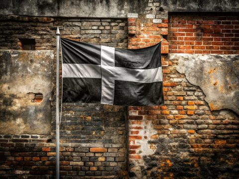 Cornish flag's black and white artistry: St. Piran's Cross urban exploration captured.