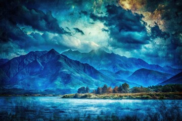 Naklejka premium Dark, textured landscape, moody grunge aesthetic.