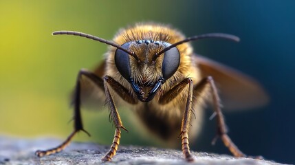 CloseUp Perspective of a Wild Bee on a Stone Surface : Generative AI
