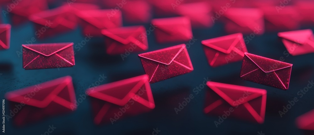 Poster a visually striking arrangement of floating red envelopes, symbolizing communication, messages, or n