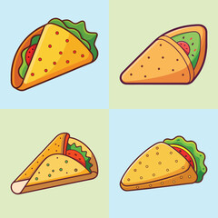 cartoon quesadilla vector illustration in colorful grid - a vibrant illustration of four quesadilla, perfect for logos, icons and, food themed designs