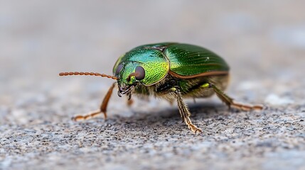 Macro Photography of Green Beetle on Stone Surface with Detailed Shell Texture : Generative AI