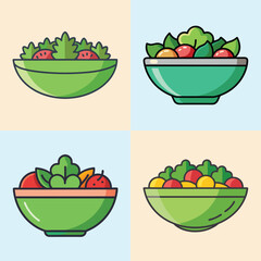 cartoon salad bowl vector illustration in colorful grid - a vibrant illustration of four salad bowl, perfect for logos, icons and, food themed designs