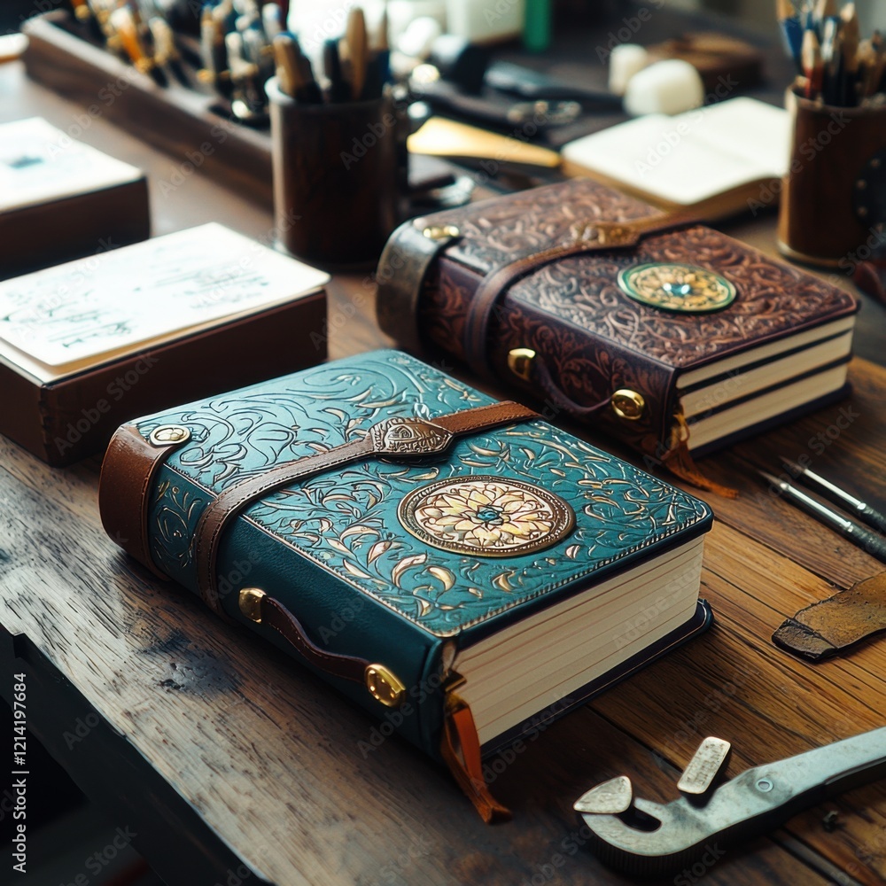 Poster a diy handmade notebook project featuring beautifully crafted notebooks with