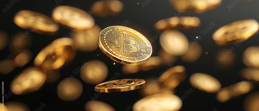 Poster a collection of golden coins appears to be floating against a dark background, creating a dynamic an