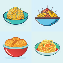 cartoon spaghetti vector illustration in colorful grid - a vibrant illustration of four spaghetti, perfect for logos, icons and, food themed designs