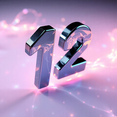 number twelve 12 on gray background. purple color, metal, glass brilliant