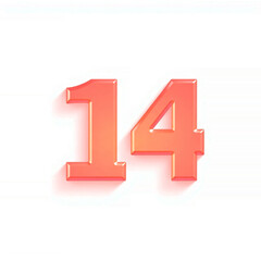 number fourteen 15 on white background. pink color, glass