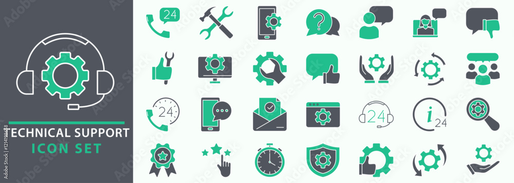 Poster technical support icon set. set of icons related to technical, setup, repeart, business. set icon co