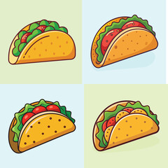 cartoon tacos vector illustration in colorful grid - a vibrant illustration of four tacos, perfect for logos, icons and, food themed designs
