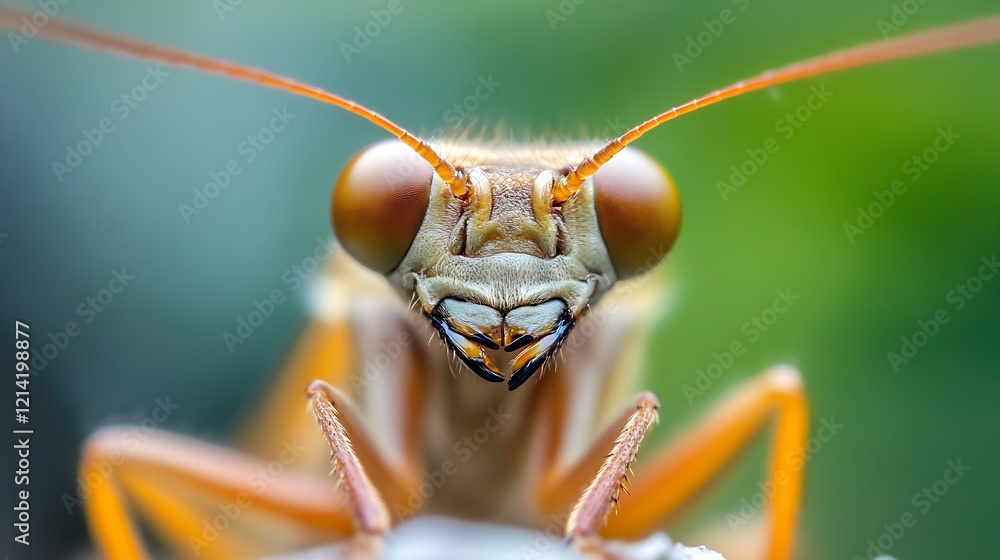 Aufkleber Closeup Front View of Praying Mantis Showing Detailed Eye Structure : Generative AI