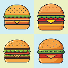 cartoon veggie burger vector illustration in colorful grid - a vibrant illustration of four veggie burger, perfect for logos, icons and, food themed designs