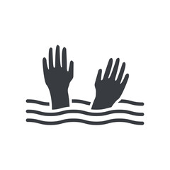 Flat design illustration vector of a person drowning in water, drifting, waving for help.