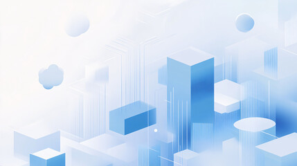 Fototapeta premium A surreal abstract digital city with floating blue buildings and cloud-like structures fading into a futuristic high-tech environment 