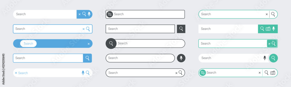 Poster search panel. internet search bar web icons. simple browser and web site user interface elements. ve