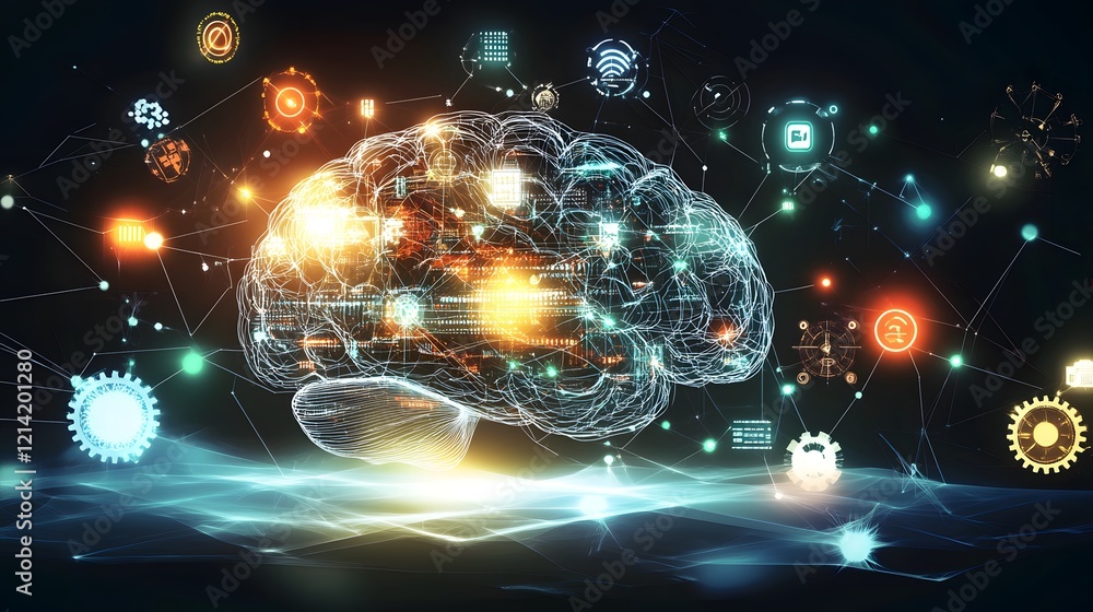 Poster digital brain network illustrating complex data connections