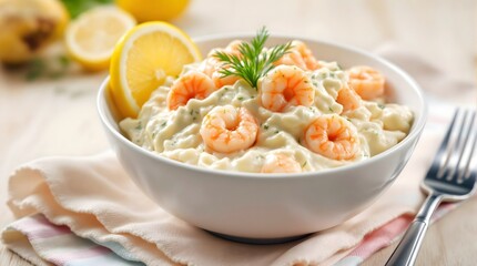 Norwegian Rekesalat Shrimp Salad with Dill and Lemon (Norwegian Cuisine)