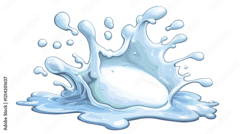 Poster The image showcases a dynamic water splash with numerous droplets and ripples, creating a visually appealing and refreshing scene.