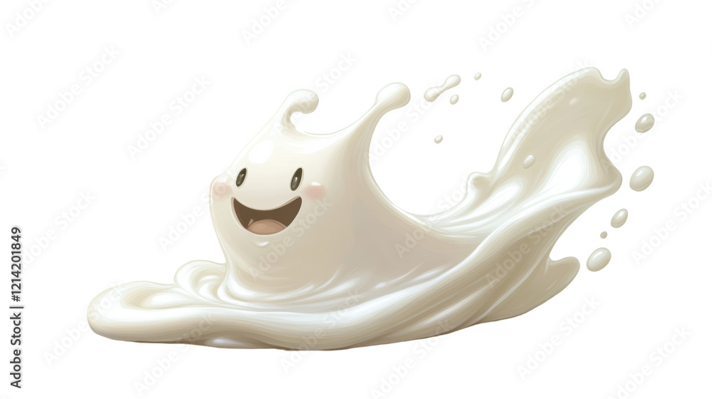 Poster A cheerful cartoon character shaped like a milk splash with a smiling face.
