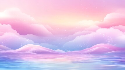 Pastel Paradise, Dreamlike Coastal Sunset with Gentle Waves and Soft, Blurred Background